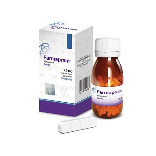 Farmapram 2 mg 90 tablets box – alprazolam prescription medication for anxiety and panic disorder treatment