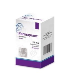 Farmapram 2 mg 30 tablets box – alprazolam prescription medication for anxiety and panic disorder treatment